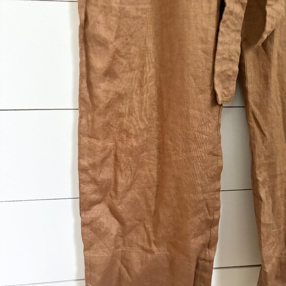 Quince camel brown 100% European linen jumpsuit - Picture 5 of 9
